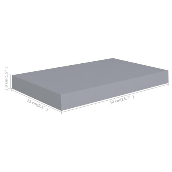 vidaXL Svävande vägghylla grå 40x23x3,8 cm MDF grå