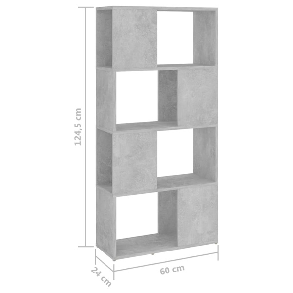 vidaXL Bokhylla Rumsavdelare betonggrå 60x24x124,5 cm grå