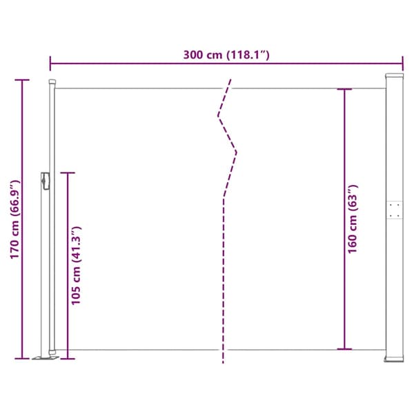 vidaXL Infällbar sidomarkis 170x300 cm brun Brun