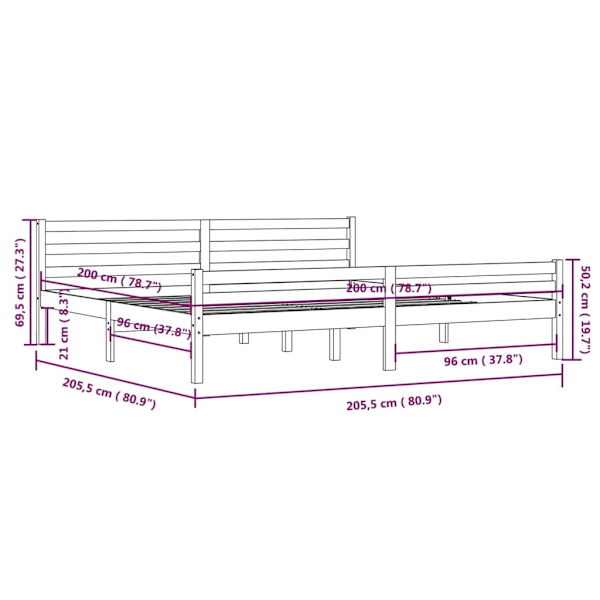 vidaXL Sängram utan madrass massivt trä 200x200cm Brun