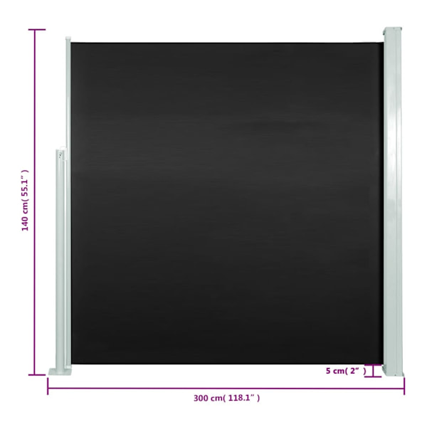 vidaXL Infällbar sidomarkis 140x300 cm svart Svart