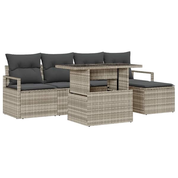 vidaXL Trädgårdsoffset med lagring 6 pcs Ljusgrå Poly rattan Ljusgrå