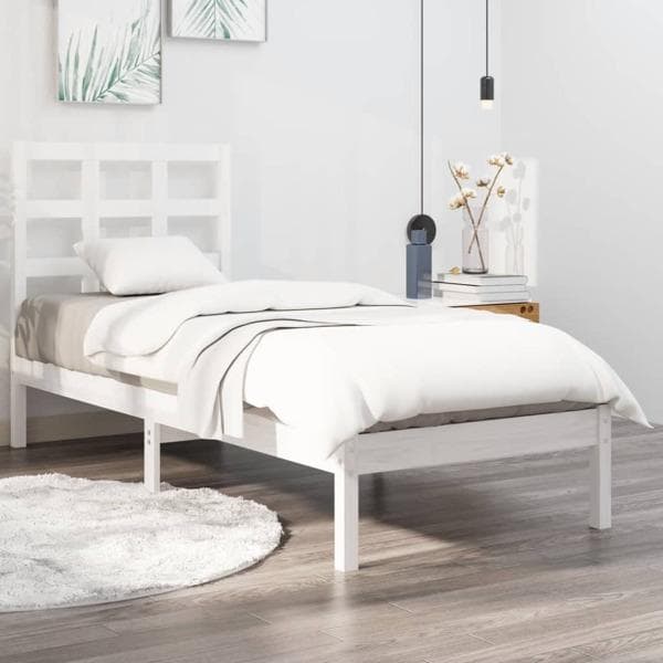 vidaXL Sängram vit massivt trä 90x190 cm Vit