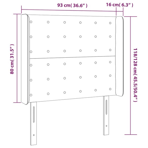 vidaXL Sänggavel LED mörkgrå 93x16x118/128 cm sammet Grå
