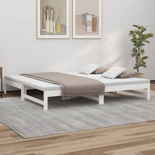 vidaXL Utdragbar dagbädd vit 2x(90x200) cm massiv furu Vit