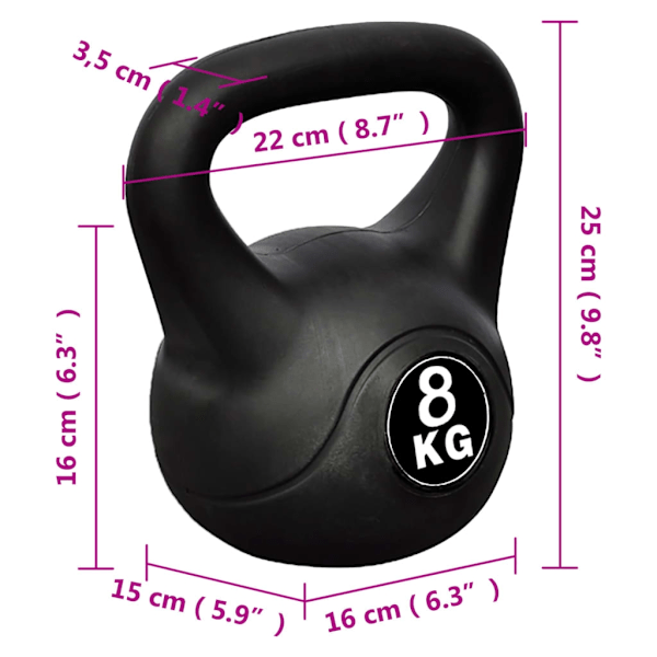 vidaXL Kettlebell plasthölje 8 kg Svart