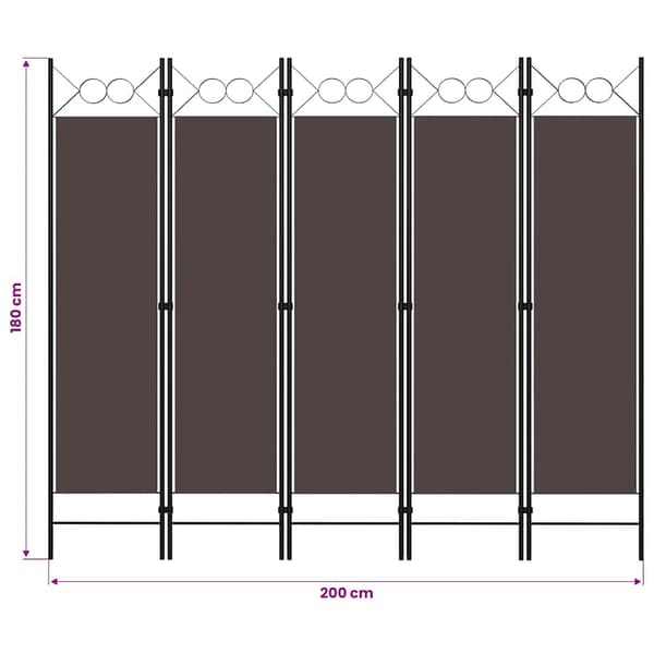 vidaXL Rumsavdelare 5 paneler brun 200x180 cm Brun