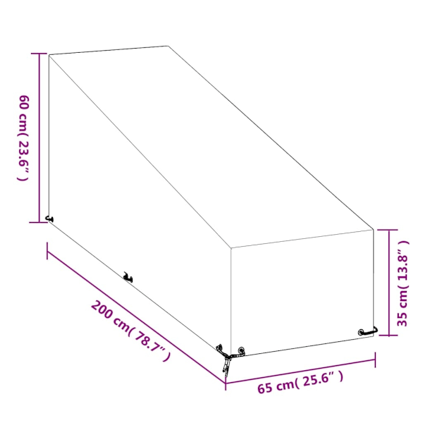 vidaXL Överdrag för solsäng 2st 12 öljetter 200x65x35/60 cm polyeten Svart