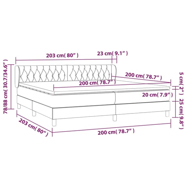 vidaXL Ramsäng med madrass mörkgrå 200x200 cm sammet Grå