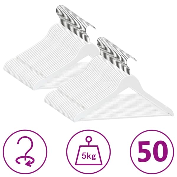 vidaXL Klädgalgar 50 st halkfria vit trä Vit