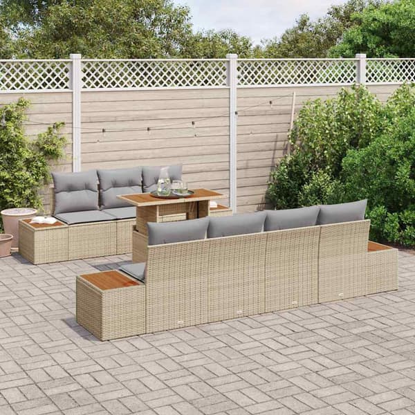vidaXL Trädgårdsoffset 8 st Beige Poly rattan Beige