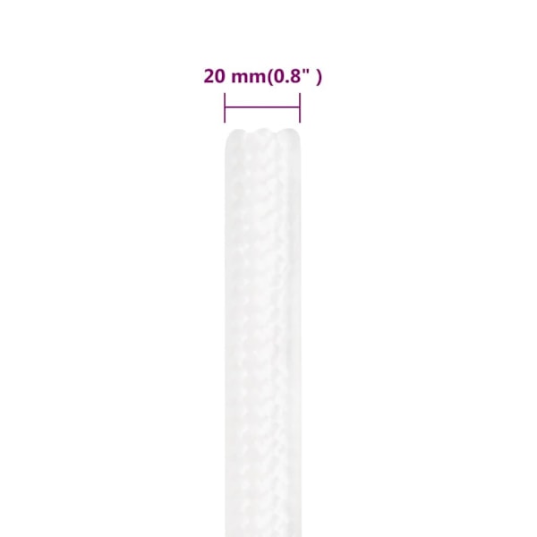 vidaXL Båtlina helvit 20 mm 100 m polypropylen