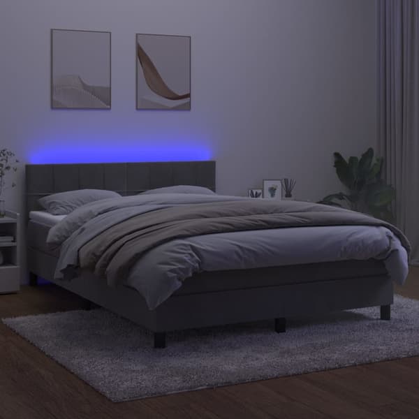 vidaXL Ramsäng med madrass & LED ljusgrå 140x200 cm sammet Grå