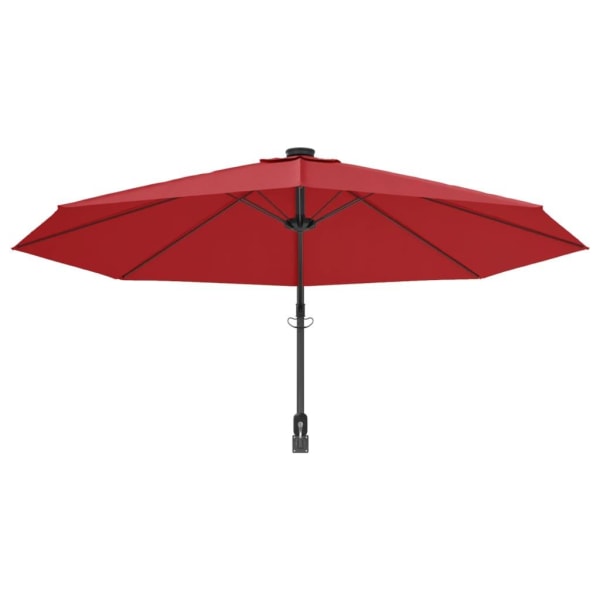 vidaXL Väggmonterat parasoll med LED-lampor klarröd 290 cm Röd