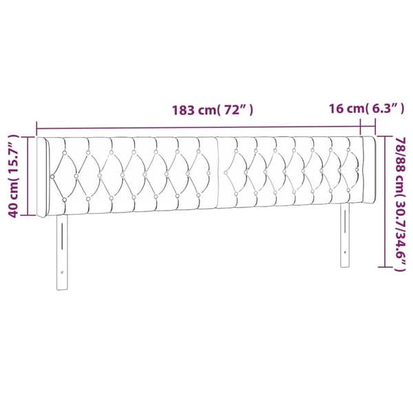 vidaXL Sänggavel LED mörkgrå 183x16x78/88 cm sammet Grå