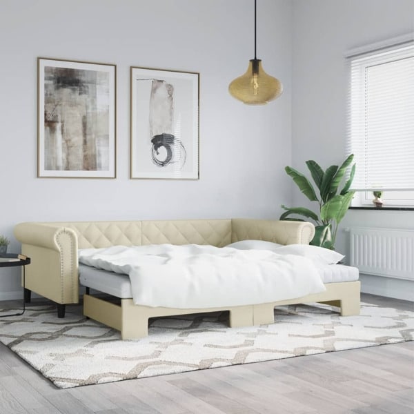 vidaXL Dagbädd utdragbar gräddvit 90x200 cm konstläder Kräm