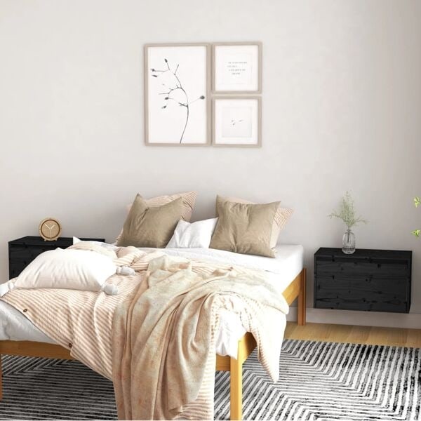 vidaXL Väggskåp 2 st svart 60x30x35 cm massiv furu Svart