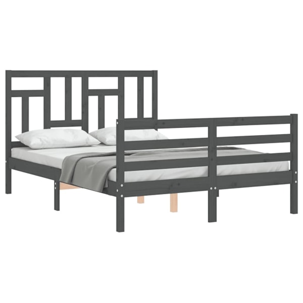 vidaXL Sängram med huvudgavel grå 140x190 cm massivt trä Grå