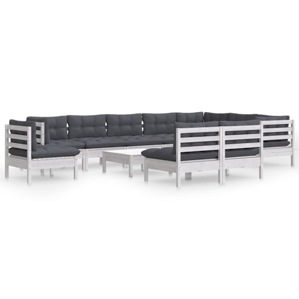 vidaXL Loungegrupp med dynor 11 delar vit massiv furu Vit
