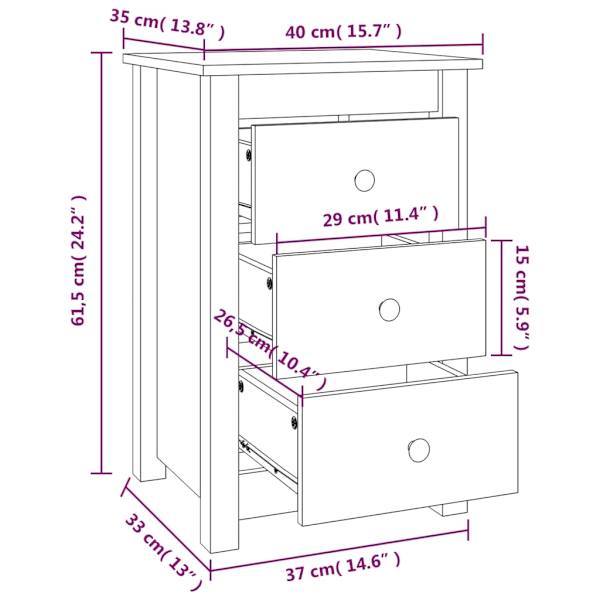 vidaXL Sängbord svart 40x35x61,5 cm massiv furu Svart