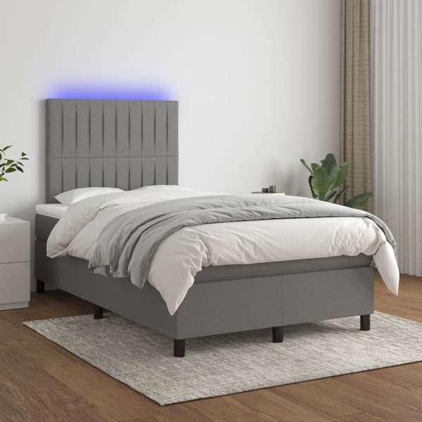 vidaXL Ramsäng med madrass & LED mörkgrå 120x190 cm tyg Grå