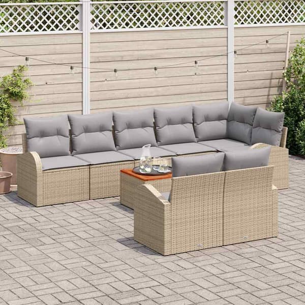 vidaXL Trädgårdsoffset 9 st Beige konstrotting Beige