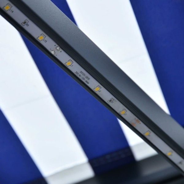 vidaXL Markis manuellt infällbar med LED 450x300 cm blå och vit Blå