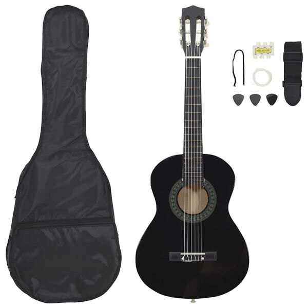vidaXL Klassisk gitarr för nybörjare 8 delar svart 1/2 34" Svart