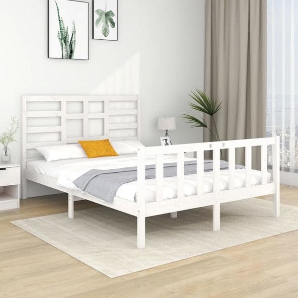 vidaXL Sängram vit massivt trä 135x190 cm Vit