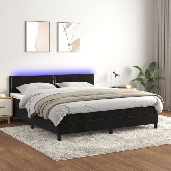 vidaXL Ramsäng med madrass & LED svart 180x200 cm sammet Svart