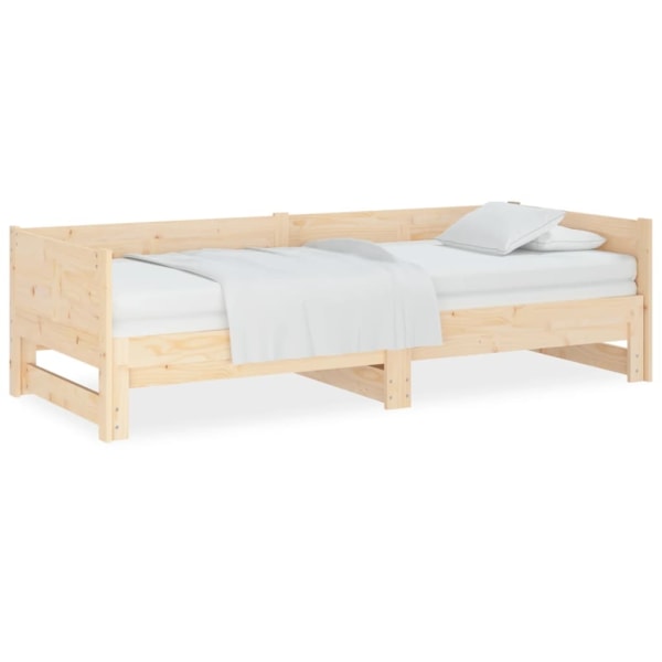 vidaXL Utdragbar dagbädd massiv furu 2x(80x200) cm Brun