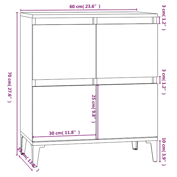 vidaXL Byrå vit 60x35x70 cm konstruerat trä Vit