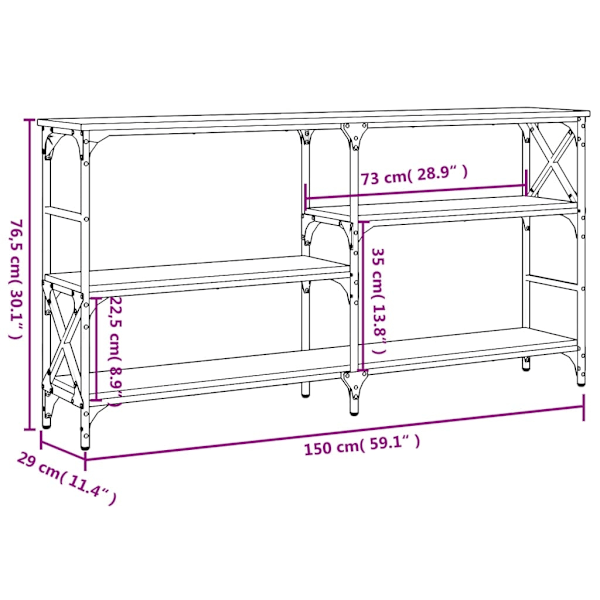 vidaXL Avlastningsbord rökfärgad ek 150x29x76,5 cm konstruerat trä Brun