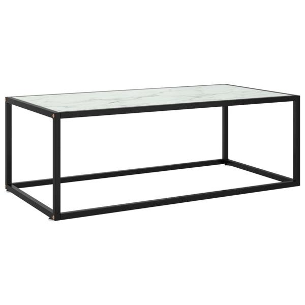 vidaXL Soffbord svart med vit marmor glas 100x50x35 cm Svart