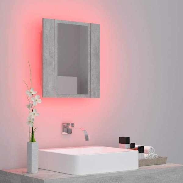vidaXL Spegelskåp med LED betonggrå 40x12x45 cm akryl grå