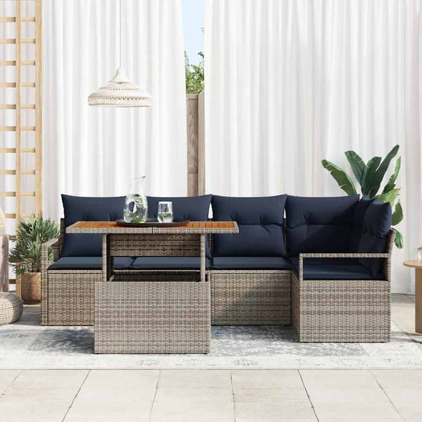 vidaXL Trädgårdsmöbelset med kudde 6 pcs Grå och Marinblå Grå