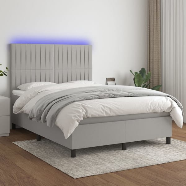 vidaXL Ramsäng med madrass & LED ljusgrå 140x190 cm tyg Grå