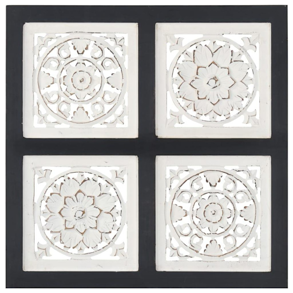 vidaXL Handsnidad väggpanel MDF 40x40x1,5 cm svart och vit Svart