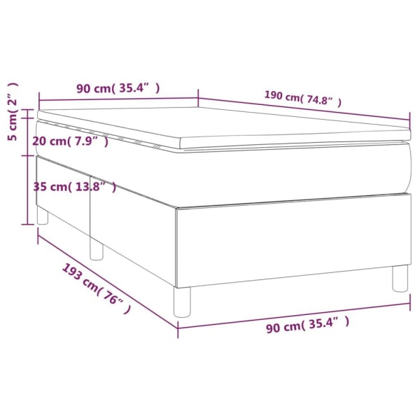 vidaXL Ramsäng med madrass ljusgrå 90x190 cm sammet Grå