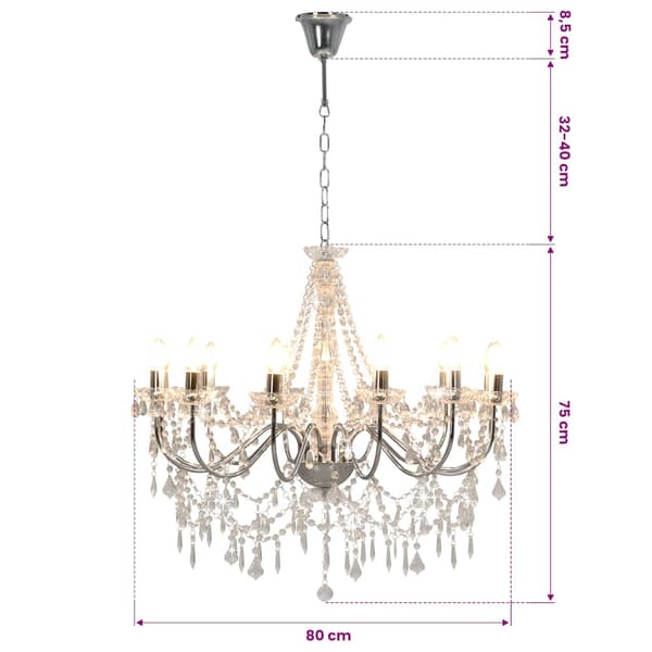 vidaXL Takkrona med pärlor silver 12 x E14-glödlampor Silver