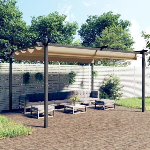 vidaXL Paviljong med infällbart tak 4x3 m taupe Taupe
