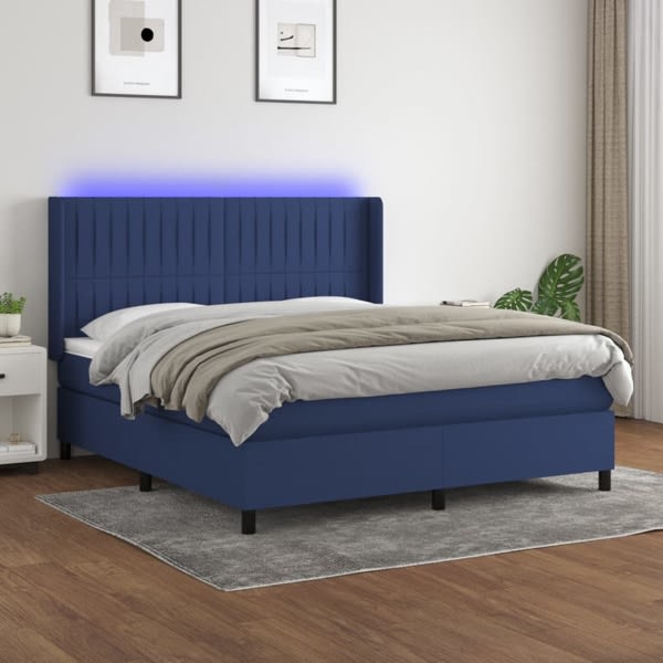 vidaXL Ramsäng med madrass & LED blå 160x200 cm tyg Blå