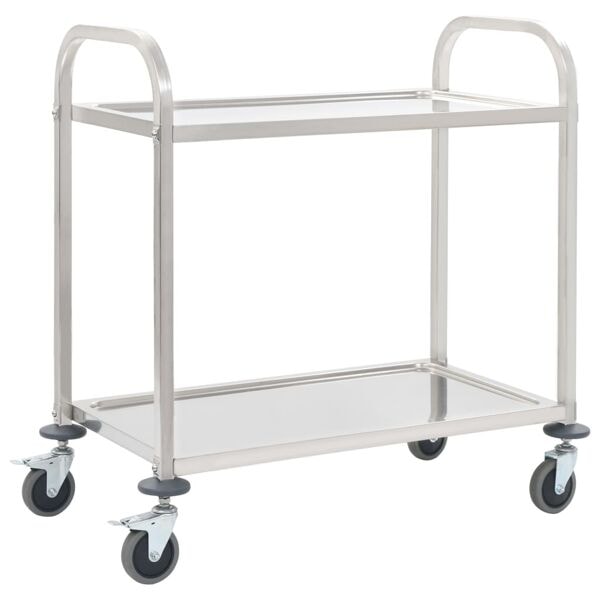 vidaXL Serveringsvagn 2 våningar 95x45x83,5 cm rostfritt stål Silver