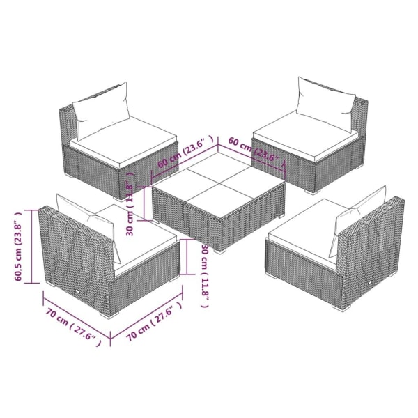 vidaXL Loungegrupp med dynor 5 delar konstrotting svart Svart