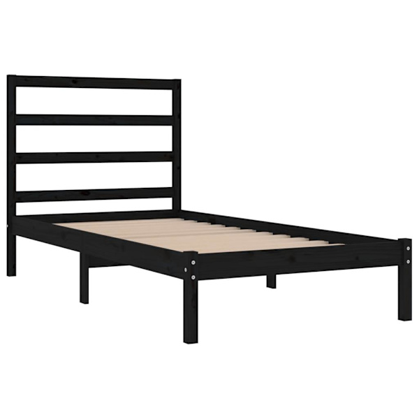 vidaXL Sängram svart massiv furu 90x200 cm enkelsäng Svart