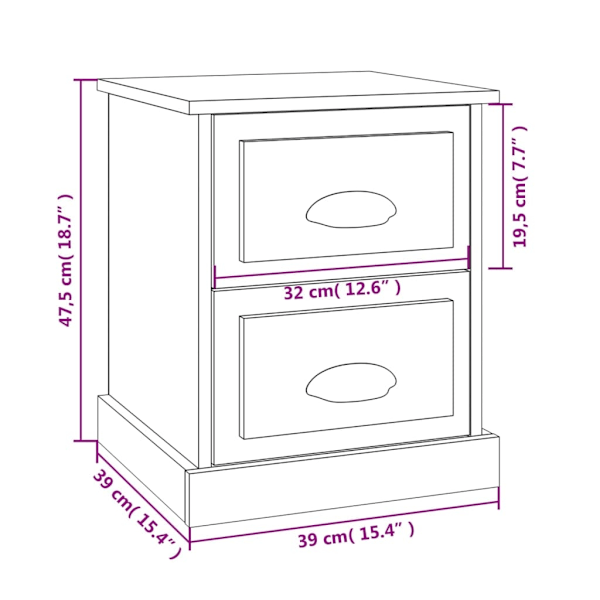 vidaXL Sängbord vit 39x39x47,5 cm konstruerat trä Vit