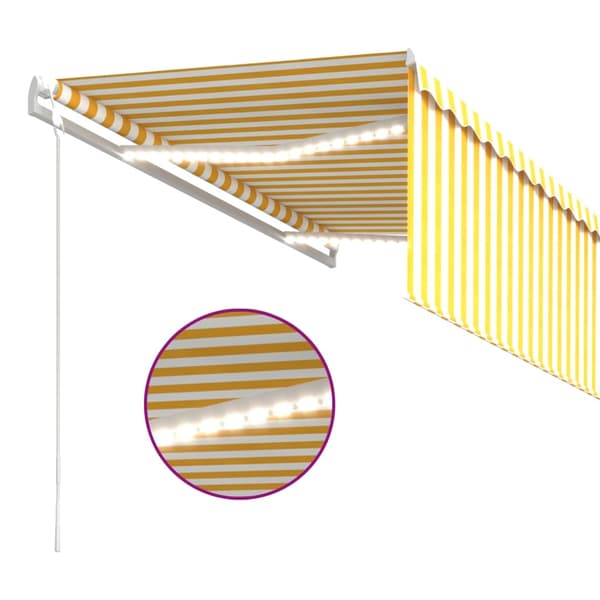vidaXL Automatiserad markis vindsensor rullgardin LED 3x2,5m gul/vit Gul