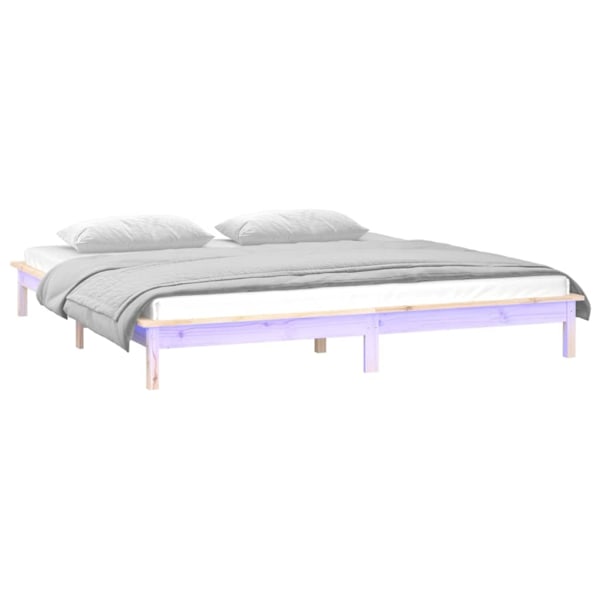 vidaXL Sängram LED 200x200 cm massivt trä Brun