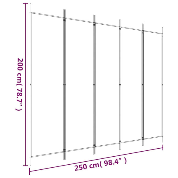 vidaXL Rumsavdelare 5 paneler svart 250x200 cm tyg Svart