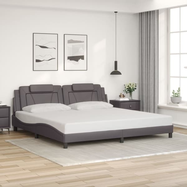 vidaXL Sängram med LED-belysning grå 200x200 cm konstläder Grå